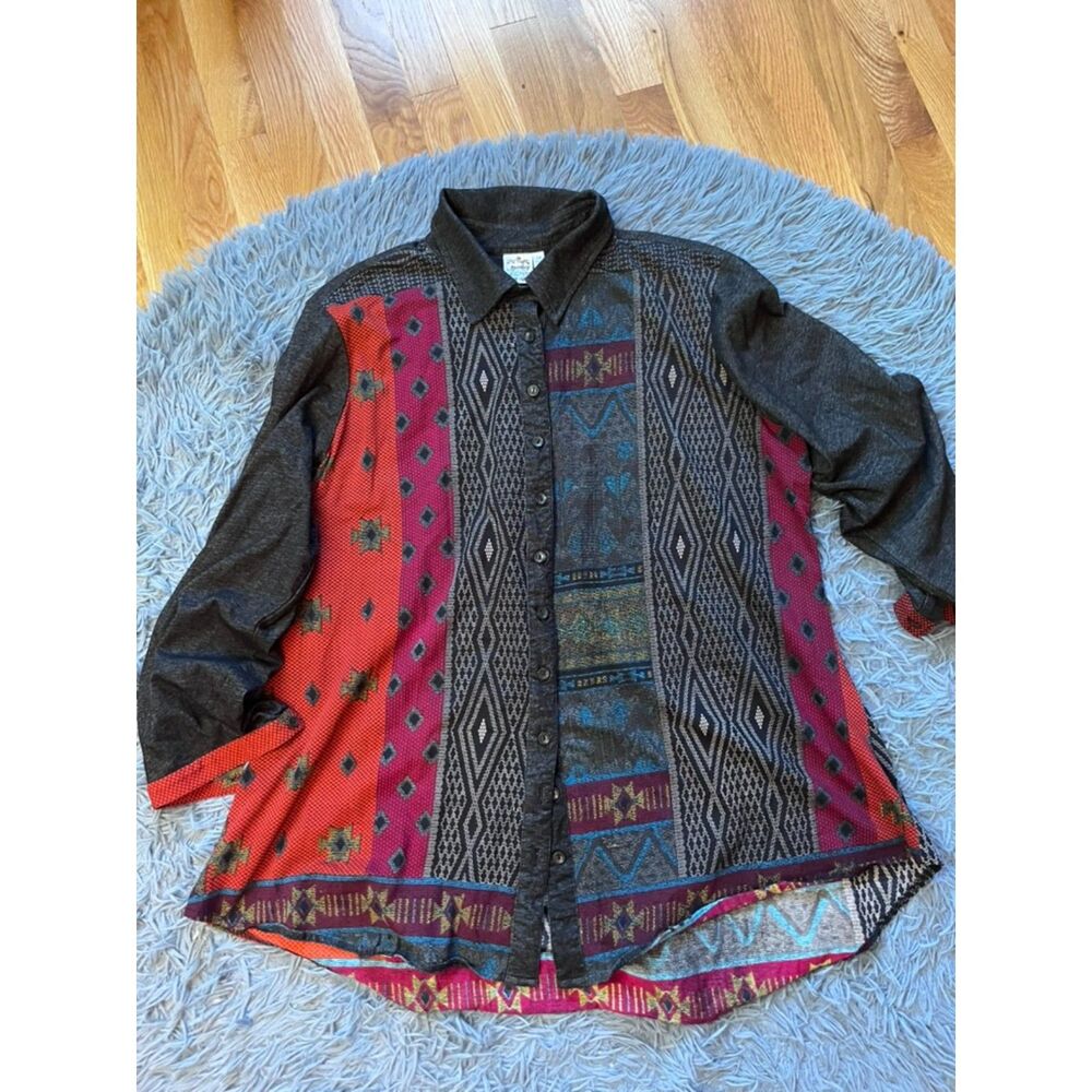 Parsley & Sage Long Sleeve Button Front Aztec Southwestern Shirt Blouse Size 1X